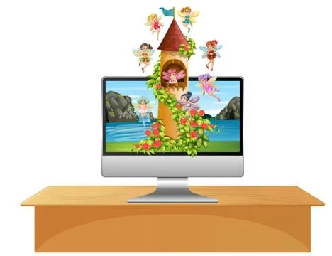 Fairy tale on computer background Stock Illustration