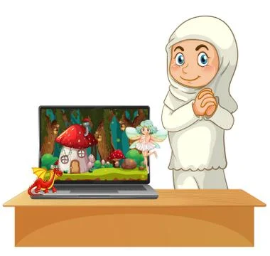 Fairy tale on computer desktop screen Stockillustratie