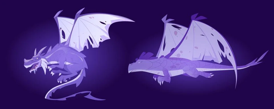 Fairy tale dragon ghosts, spirits of magic monster Ilustração Stock