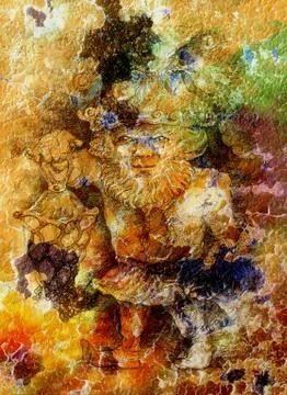Fairy-tale dwarf holding a magic lantern, color crackle background Stock Illustration