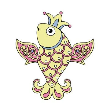 Fairy tale fish with crown on head Illustrazione stock