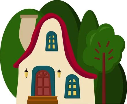 A fairy-tale house on a background of trees. A house with a garden. architect Stock Illustration