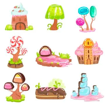 Fairy-tale Landscape Elements Made Of Sweets And Pastry Illustrazione stock