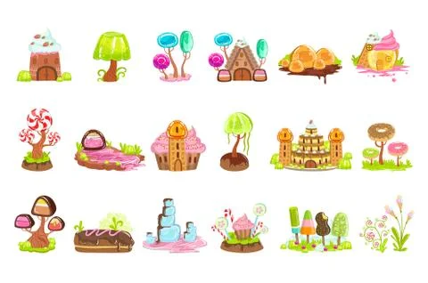 Fairy-tale Landscape Elements Made Of Sweets And Pastry Stock Illustration
