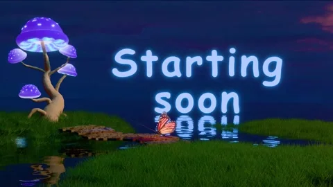 Fairy Tale Mushroom Forest At Night: 3D Loop Starting Soon Screen Animation Stock Footage 344658946