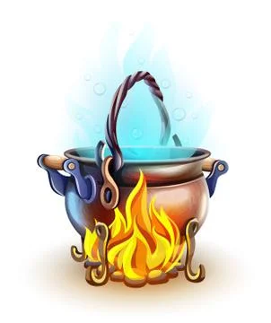 Fairy-tale pot with magic of witch potion. Illustration. Stock Illustration