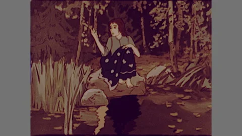 Fairy Tale Princess Wolf Eats Lamb Fable Cartoon Character Vintage Film Movie Video stock 197014352