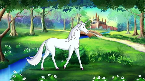 Fairy Tale Unicorn in a Magical Forest Stock Footage