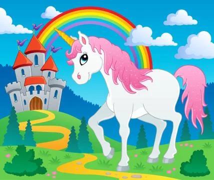 Fairy tale unicorn theme image - illustration. Stock Illustration