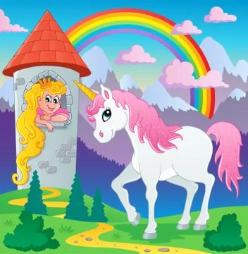 Fairy tale unicorn theme image - illustration. Stock Illustration