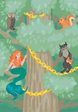 Fairy tree with characters and animals. Vector illustration Stock-Illustration