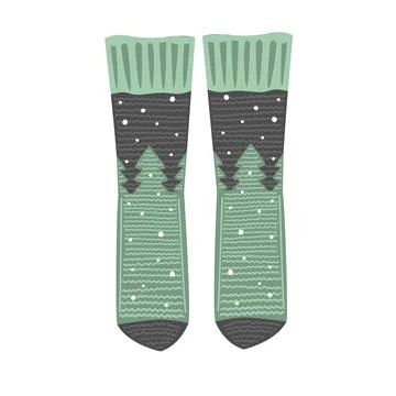 Fairy woolen knitted socks with pine trees and snow, cozy Xmas and Winter s.. Stock Illustration