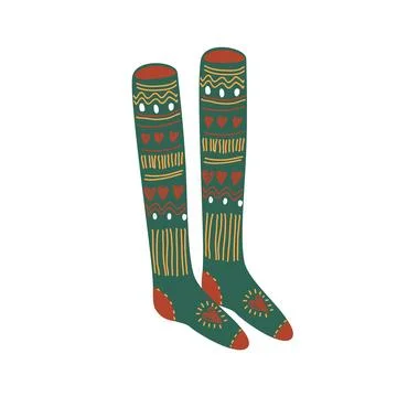 Fairy woolen patterned socks, cozy autumn or Xmas concept. Christmas stocki.. Stock Illustration