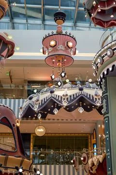 Fairytale building design in cartoon style in city mall Foto stock