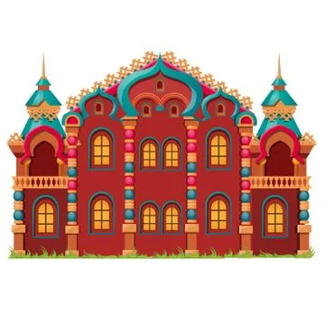 Fairytale castle festively decorated isolated on white background. Vector Stock Illustration