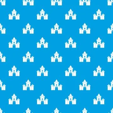 Fairytale castle pattern seamless blue Stock Illustration