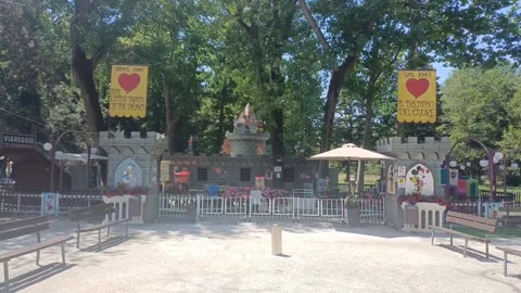 Fairytale castle at the playground, June 21, 2026, Viareggio, Italy Stock Footage 337356409