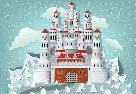 Fairytale castle in winter Stock Illustration