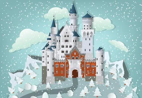Fairytale castle in winter Stock Illustration