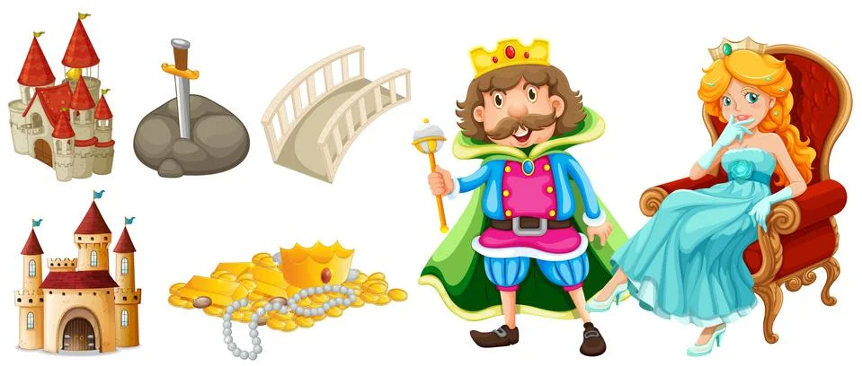 Fairytale characters and other elements Stock Illustration