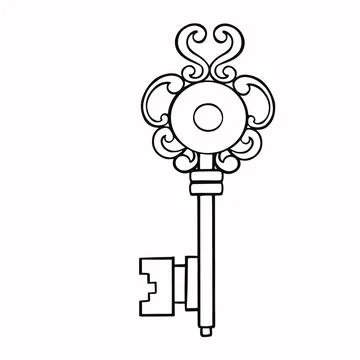 Fairytale door key, protection, vector line illustration eps10 Stock Illustration