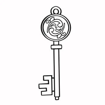 Fairytale door key, protection, vector line illustration eps10 Stock Illustration