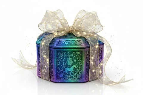 Fairytale gift box. Magical gift box with a bow Stock Illustration