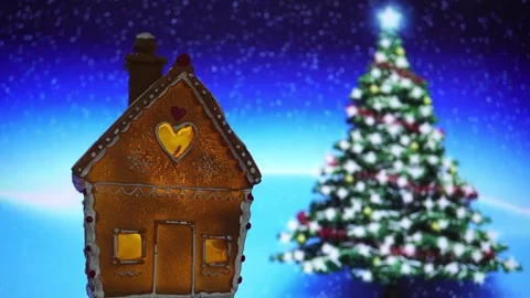 Fairytale Gingerbread Winter House Under the Christmas Tree. Video stock 293295247
