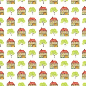Fairytale houses seamless pattern Stock Illustration