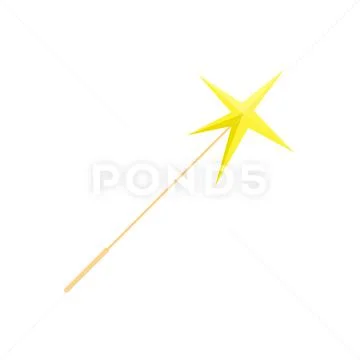 Fairytale magic wand flat icon with shining star in cartoon style isolated on Graphic 134785405