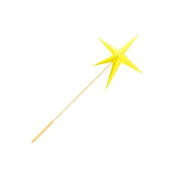 Fairytale magic wand flat icon with shining star in cartoon style isolated on Illustrazione stock