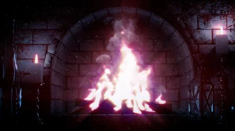 Fairytale masonry fireplace flames lighting , cgi object 3D rendering イラスト素材
