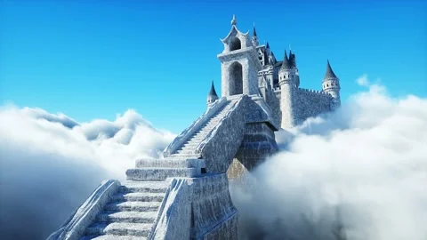Fairytale palace in clouds. Aerial view. Flying in clouds Realistic 4k animation 動画素材 145920360