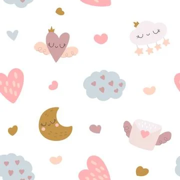 Fairytale seamless pattern set featuring moon Stock Illustration