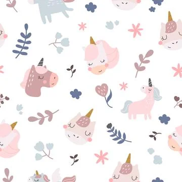 Fairytale seamless pattern set featuring unicorn Stockillustratie