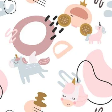 Fairytale seamless pattern set featuring unicorn Illustrazione stock