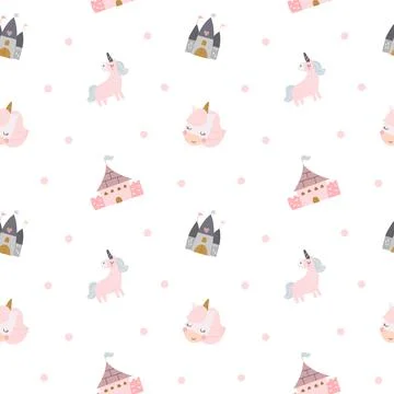 Fairytale seamless pattern set featuring unicorn Illustrazione stock