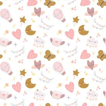 Fairytale seamless pattern set featuring moon Stock Illustration
