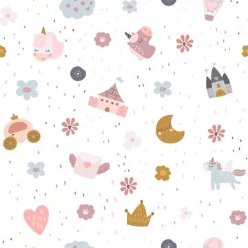 Fairytale seamless pattern set featuring unicorn Illustrazione stock