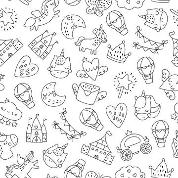 Fairytale seamless pattern set featuring unicorn Stock Illustration