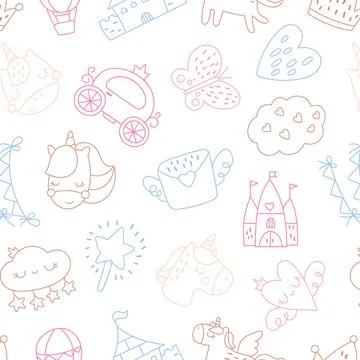 Fairytale seamless pattern set featuring unicorn Stock Illustration