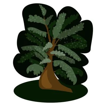 Fairytale tree with branches on the lawn. Element for the forest Illustrazione stock