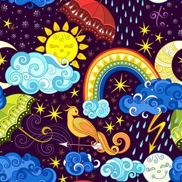 Fairytale Weather Forecast Seamless Pattern Stock Illustration