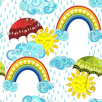 Fairytale Weather Forecast Seamless Pattern Stock Illustration