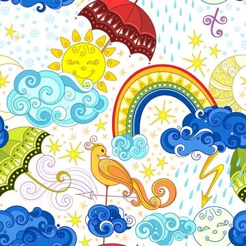 Fairytale Weather Forecast Seamless Pattern Stock Illustration