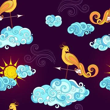 Fairytale Weather Forecast Seamless Pattern Stock Illustration