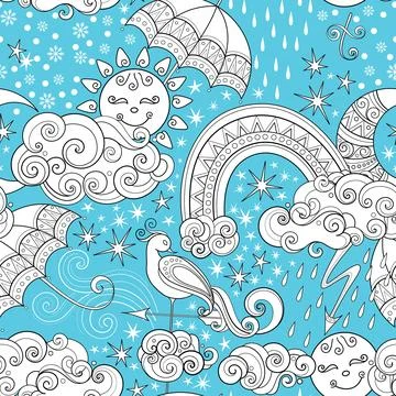Fairytale Weather Forecast Seamless Pattern Stock Illustration
