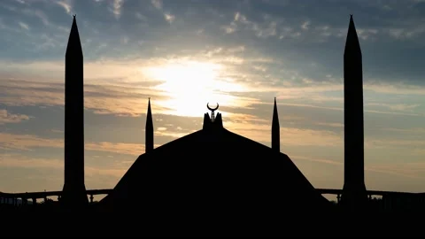 Faisal Mosque, Time Lapse at Sunrise with Colorful Sky, Islamabad, Pakistan Stock Footage 130587022