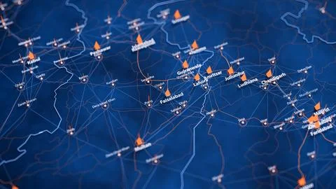Faisalabad map big data visualization. Futuristic map infographic of city in イラスト素材