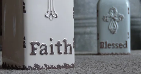 Faith And Blessed Text On Ceramic Jars Stock Footage 92218914